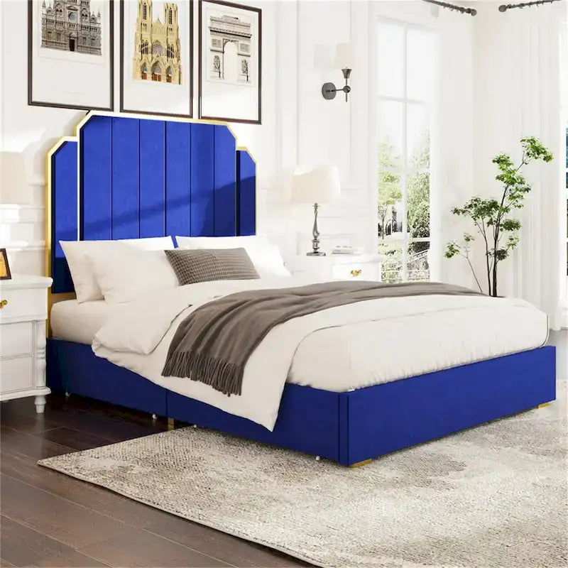 Cadre de lit Queen Size et tête de lit 59,06 avec garniture plaquée or