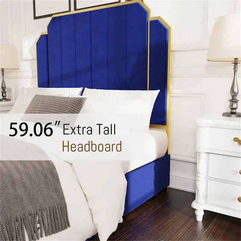 Cadre de lit Queen Size et tête de lit 59,06 avec garniture plaquée or