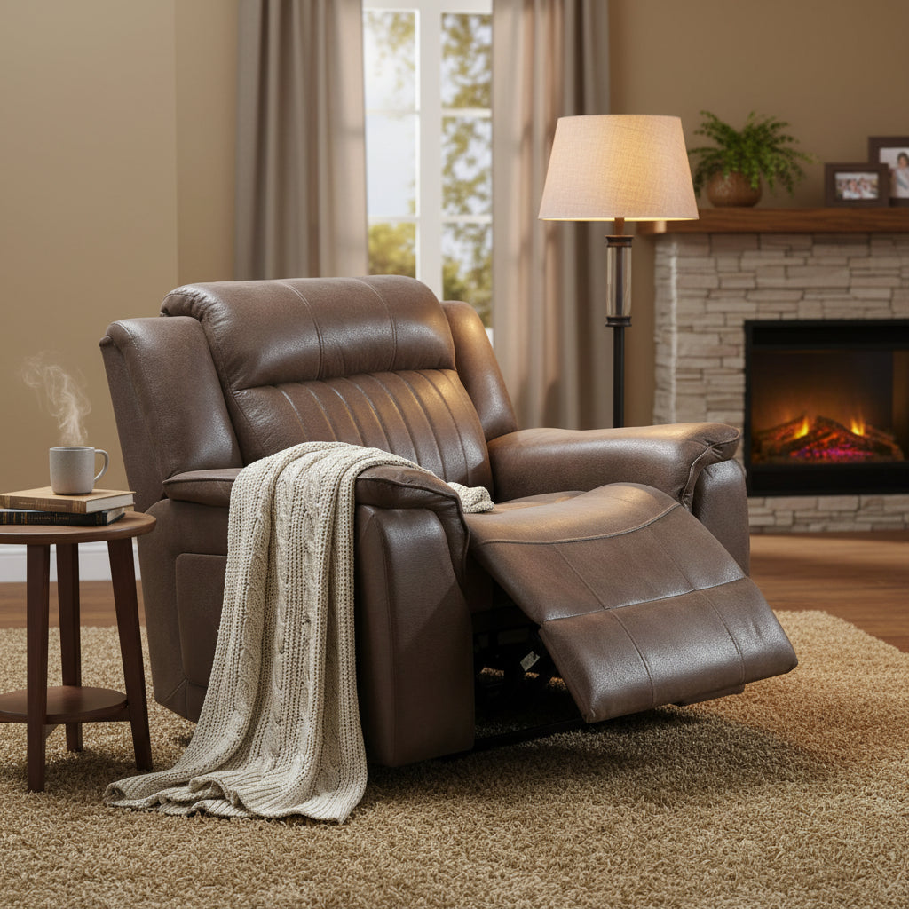 Fabric Manual Recliner Chair with Pillow Top Arms, Brown