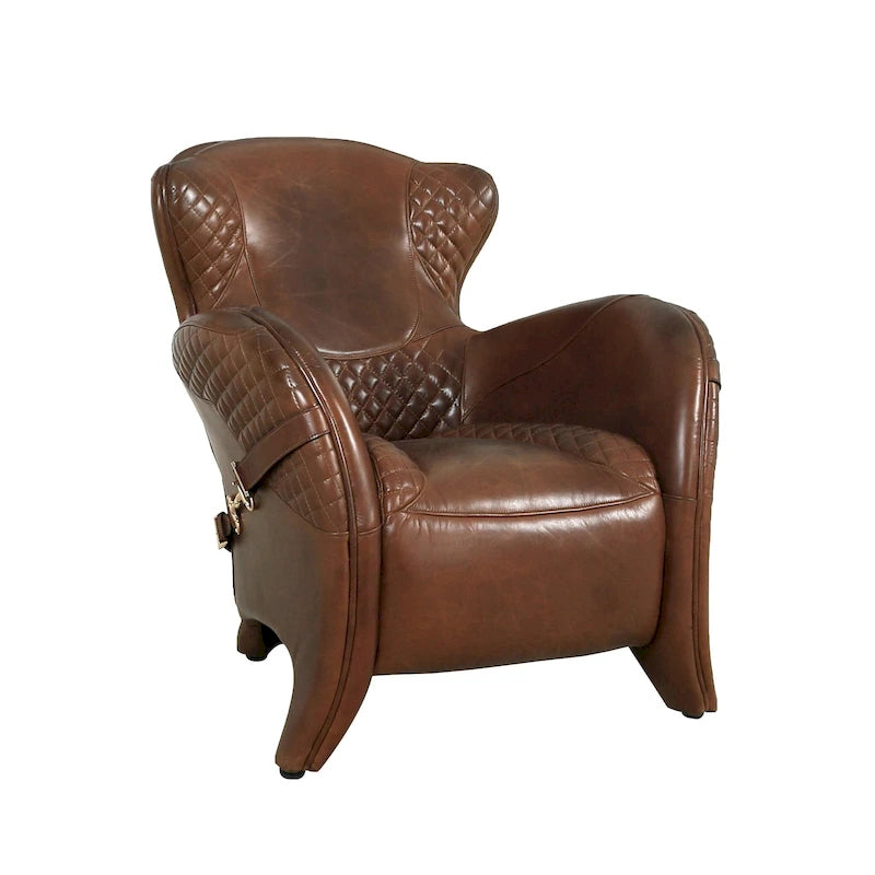 Fauteuil club en cuir pleine fleur Aspen, marron