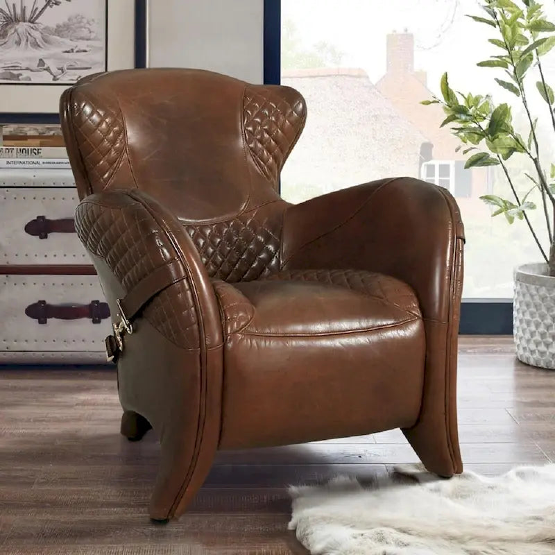 Fauteuil club en cuir pleine fleur Aspen, marron