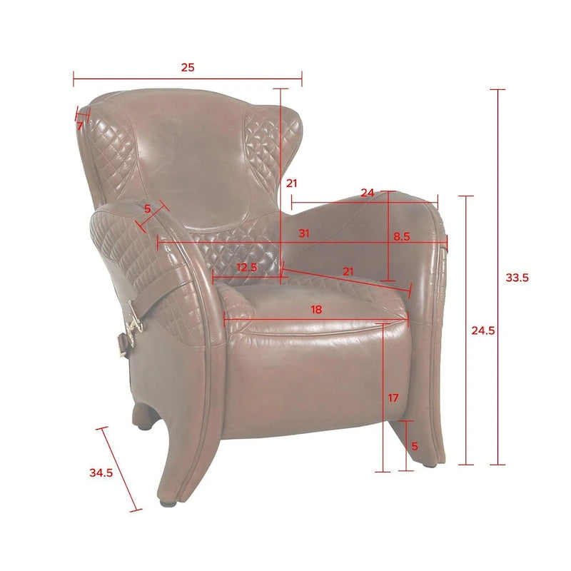 Fauteuil club en cuir pleine fleur Aspen, marron