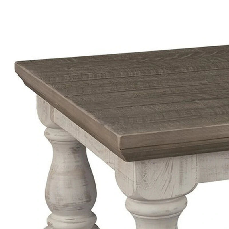 Table de cocktail rectangulaire en bois avec base à tréteaux, marron et blanc antique