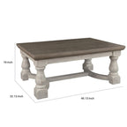 Table de cocktail rectangulaire en bois avec base à tréteaux, marron et blanc antique
