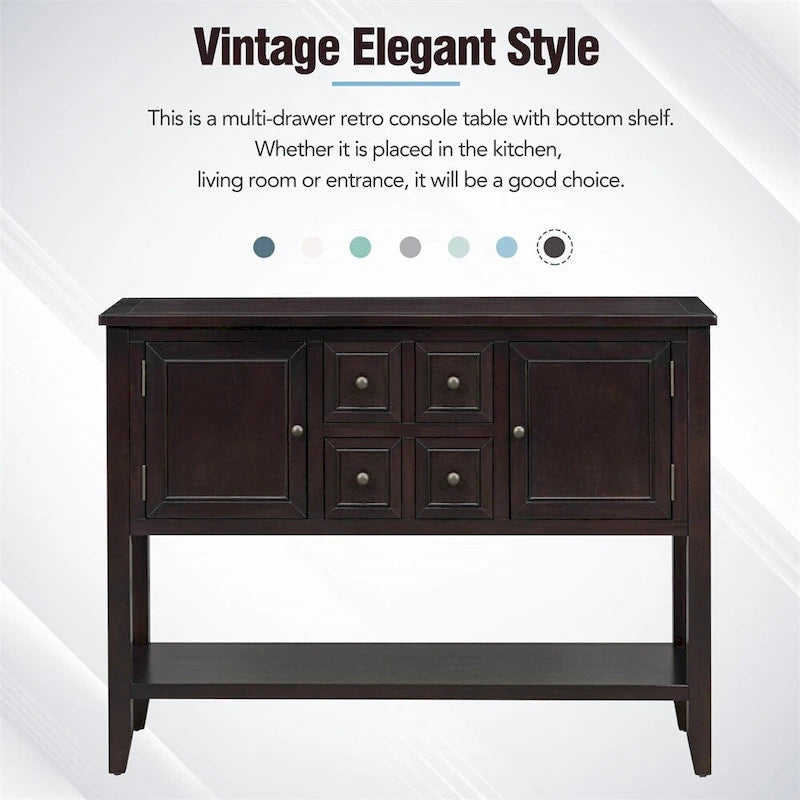 Console vintage série Cambridge à grand espace de rangement avec quatre tiroirs