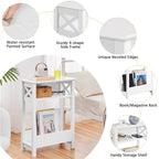 Table d'appoint de canapé moderne avec étagère de rangement, table d'appoint étroite à 3 niveaux, blanche