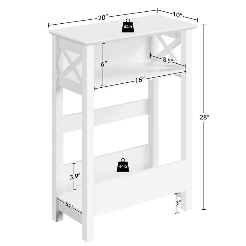 Table d'appoint de canapé moderne avec étagère de rangement, table d'appoint étroite à 3 niveaux, blanche