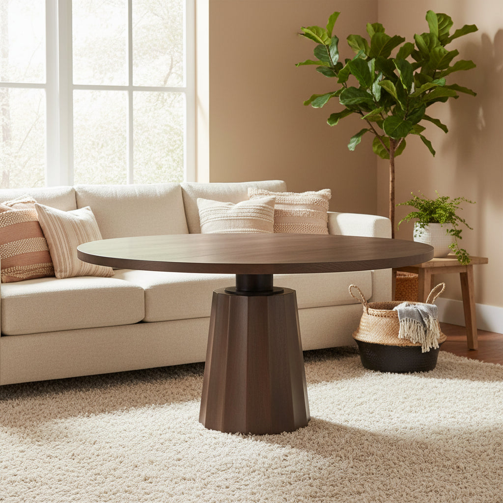 Swanson 60 Dark Brown Wood Round Pedestal Dining Table - 60.0L x 60.0W x 30.0H