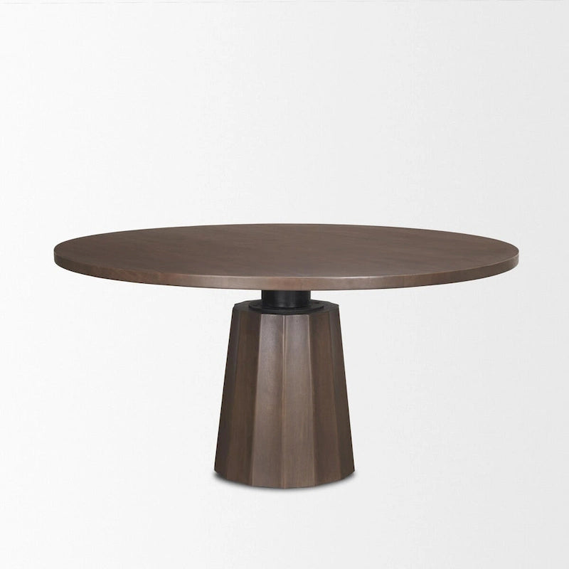 Table à manger ronde sur pied Swanson 60 en bois marron foncé