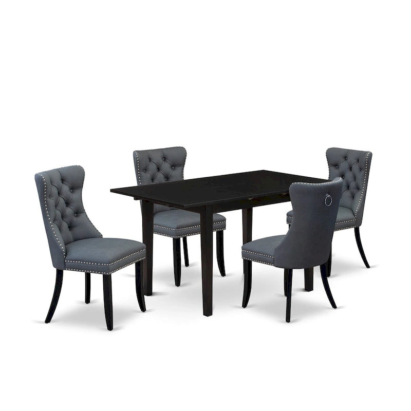 Table de cuisine - une table à manger avec rallonge papillon et chaises Parsons, noires