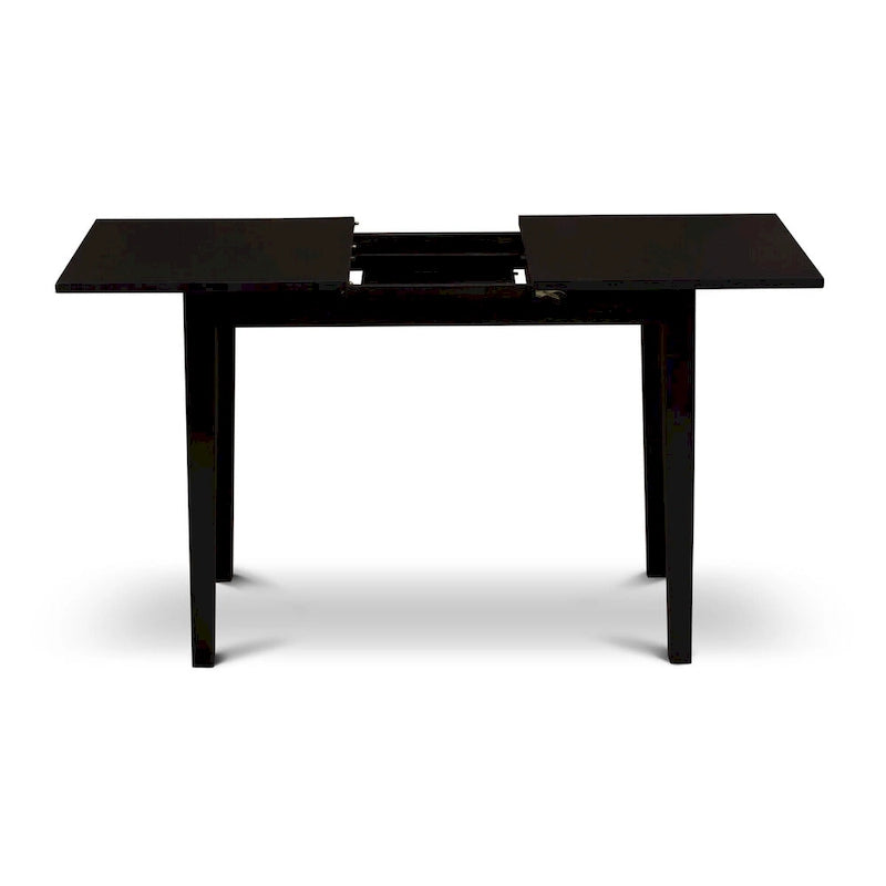 Table de cuisine - une table à manger avec rallonge papillon et chaises Parsons, noires