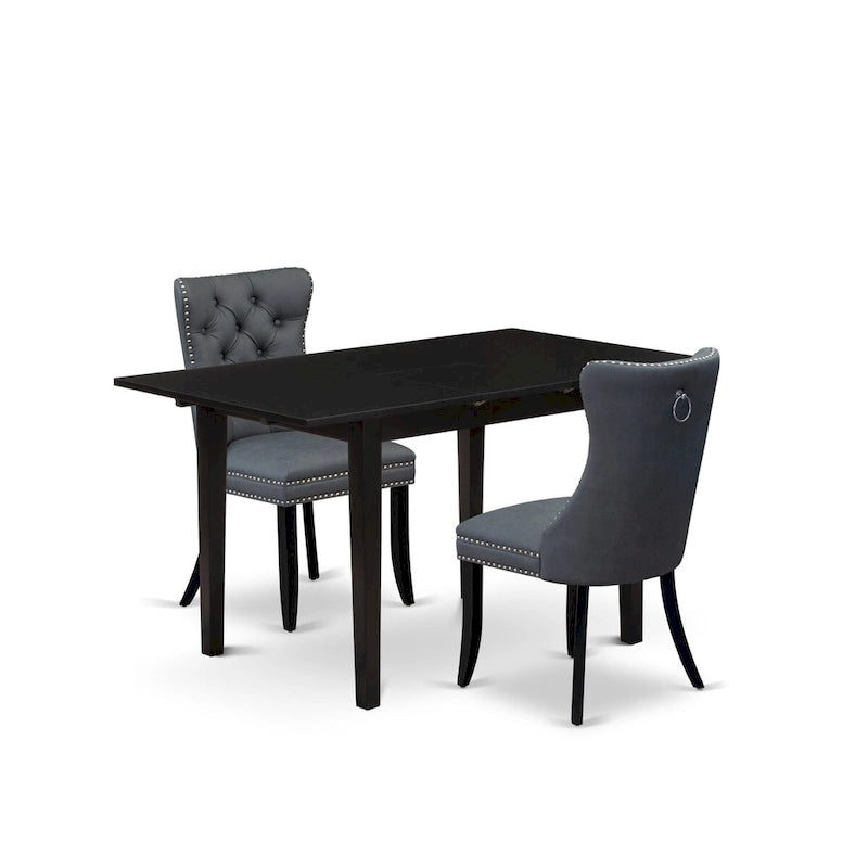 Table de cuisine - une table à manger avec rallonge papillon et chaises Parsons, noires