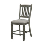 Chaise de 26 pouces de hauteur de comptoir, dossier à lattes, bois gris, siège en tissu