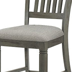 Chaise de 26 pouces de hauteur de comptoir, dossier à lattes, bois gris, siège en tissu