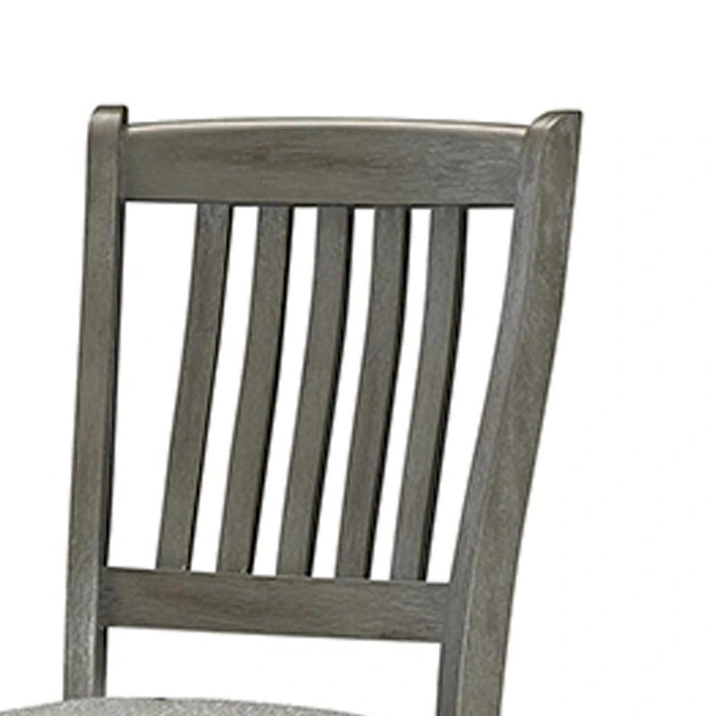 Chaise de 26 pouces de hauteur de comptoir, dossier à lattes, bois gris, siège en tissu