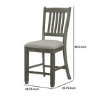 Chaise de 26 pouces de hauteur de comptoir, dossier à lattes, bois gris, siège en tissu