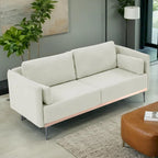 Canapé 3 places avec garniture en acier inoxydable, canapé en tissu de lin, avec pieds en métal, pour salon, appartement, bureau