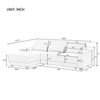 Canapé d'angle modulaire en forme de L avec coussins de dossier amovibles et 3 oreillers