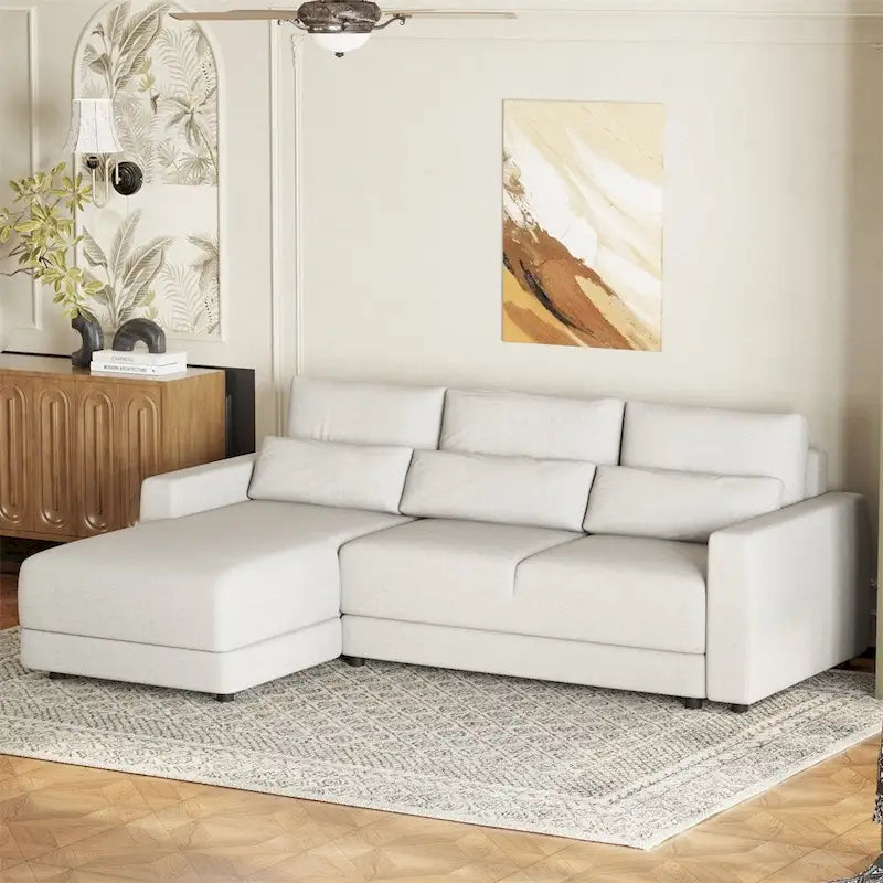 Canapé d'angle modulaire en forme de L avec coussins de dossier amovibles et 3 oreillers