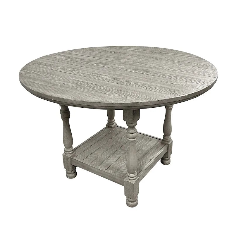 Table ronde de hauteur comptoir en bois avec étagère, gris clair