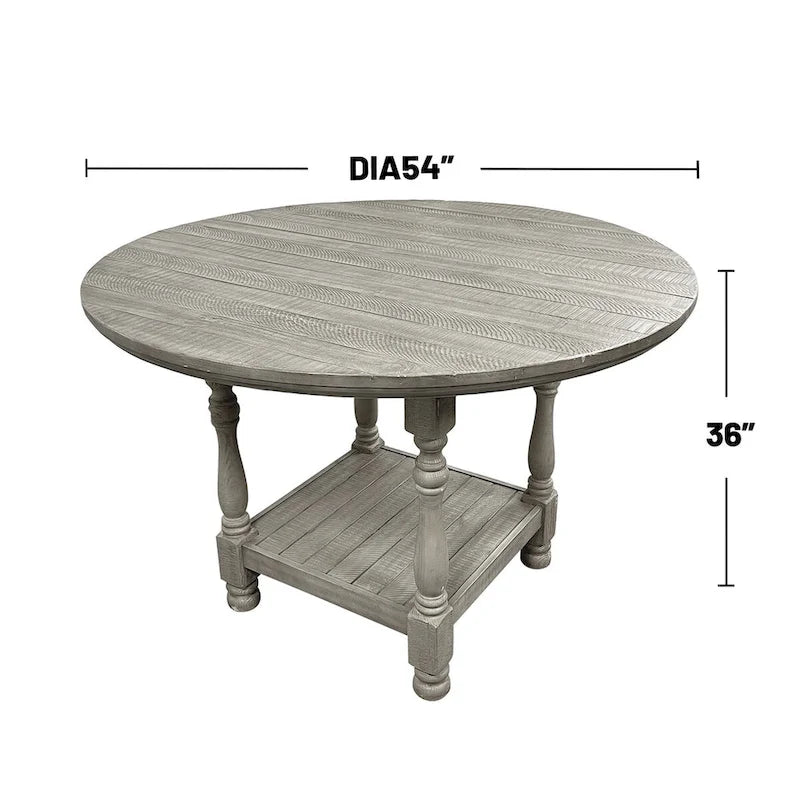 Table ronde de hauteur comptoir en bois avec étagère, gris clair