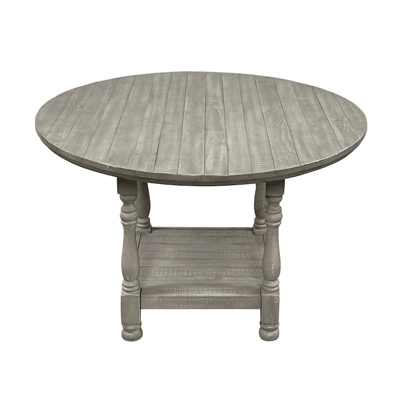 Table ronde de hauteur comptoir en bois avec étagère, gris clair