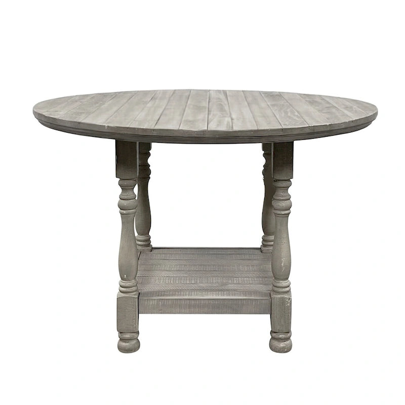 Table ronde de hauteur comptoir en bois avec étagère, gris clair