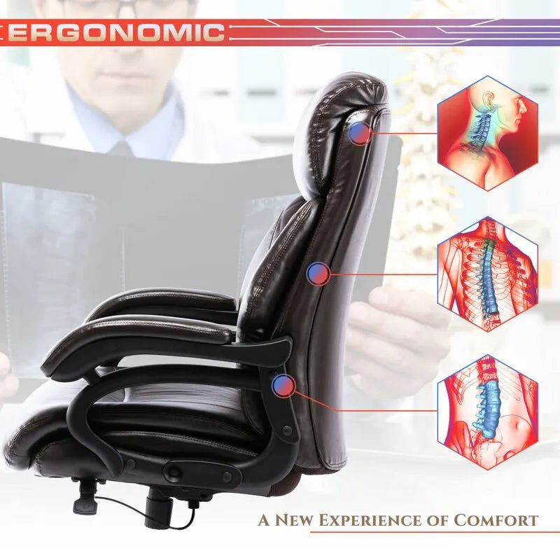 Fauteuil de bureau ergonomique grand dossier, grande taille, supporte 180 kg