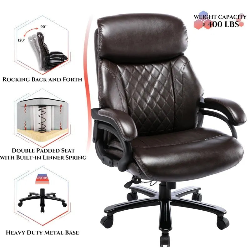 Fauteuil de bureau ergonomique grand dossier, grande taille, supporte 180 kg