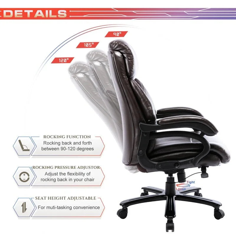 Fauteuil de bureau ergonomique grand dossier, grande taille, supporte 180 kg