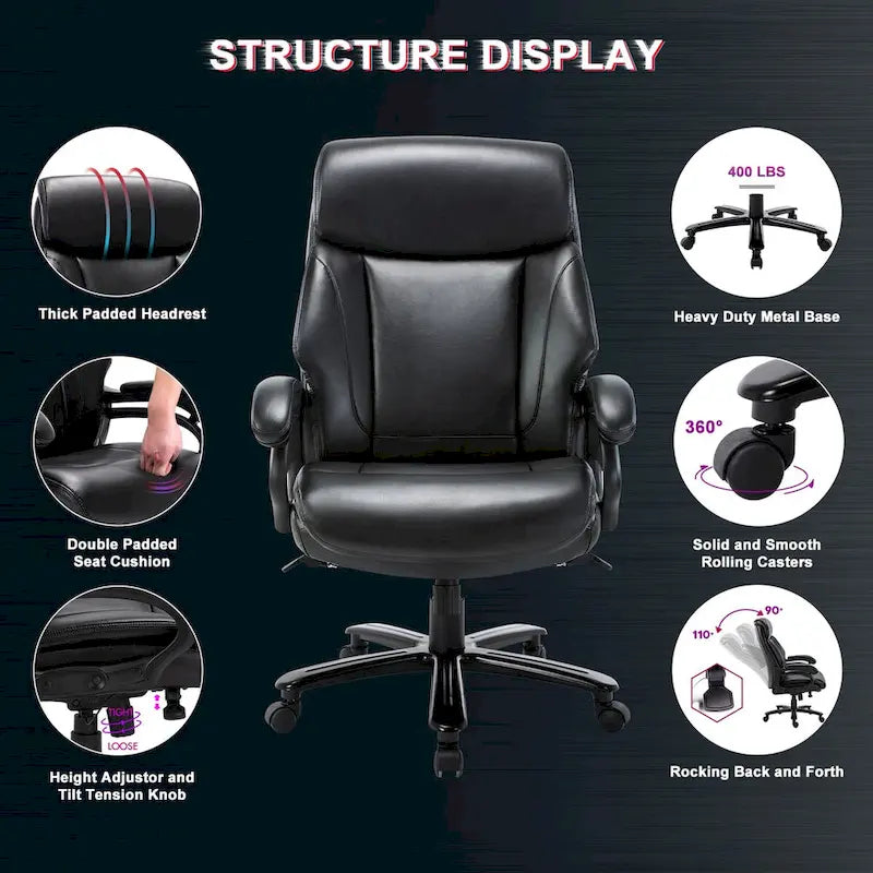 Fauteuil de bureau ergonomique grand dossier, grande taille, supporte 180 kg