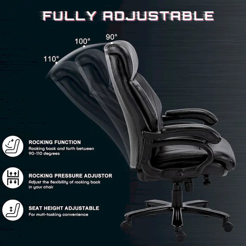 Fauteuil de bureau ergonomique grand dossier, grande taille, supporte 180 kg