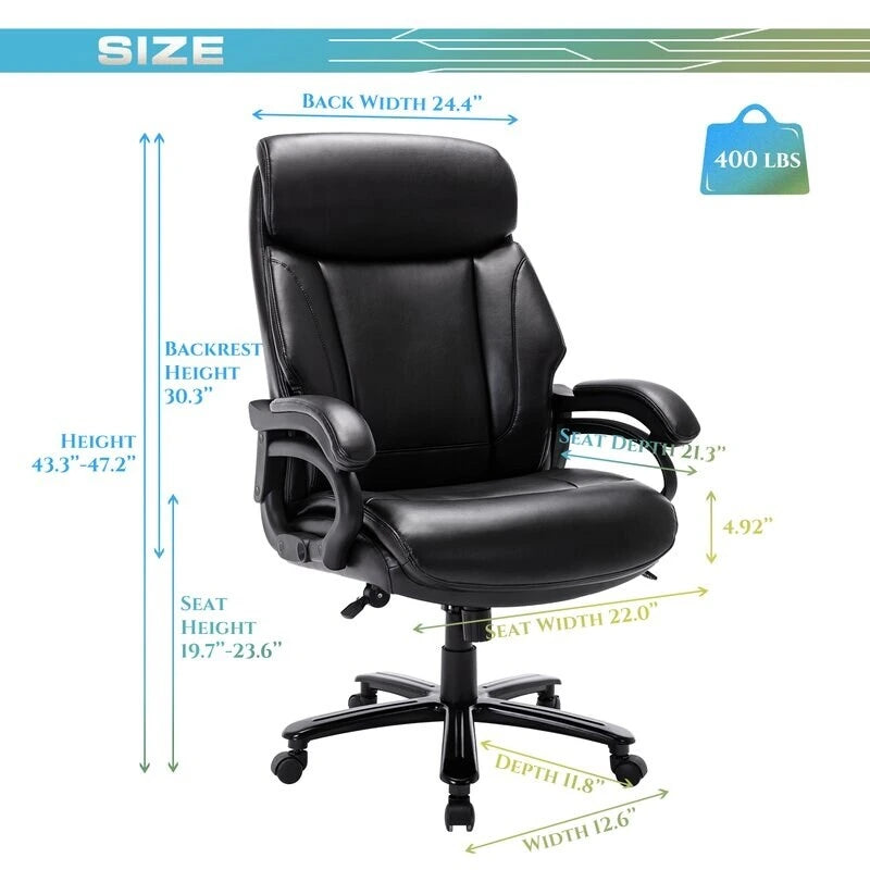 Fauteuil de bureau ergonomique grand dossier, grande taille, supporte 180 kg