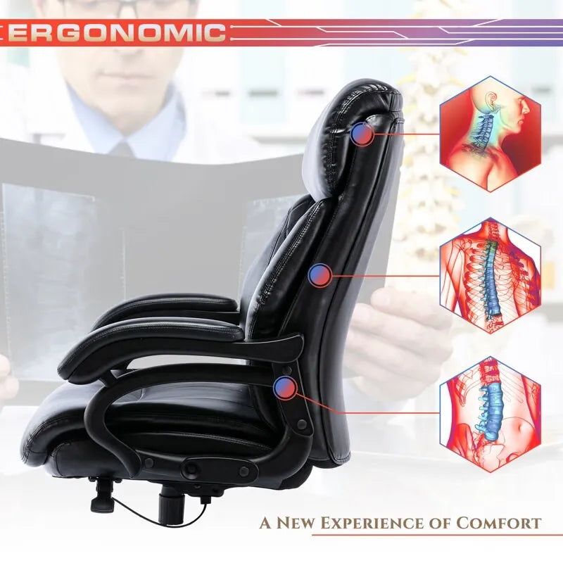 Fauteuil de bureau ergonomique grand dossier, grande taille, supporte 180 kg