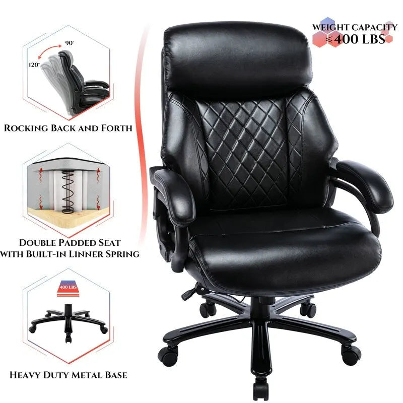 Fauteuil de bureau ergonomique grand dossier, grande taille, supporte 180 kg