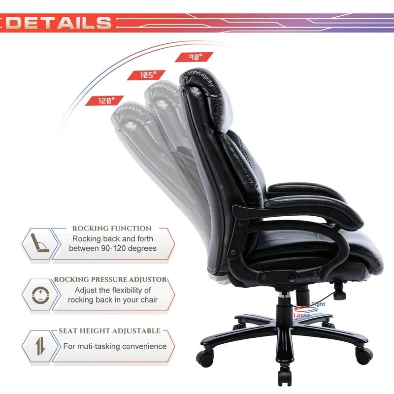 Fauteuil de bureau ergonomique grand dossier, grande taille, supporte 180 kg