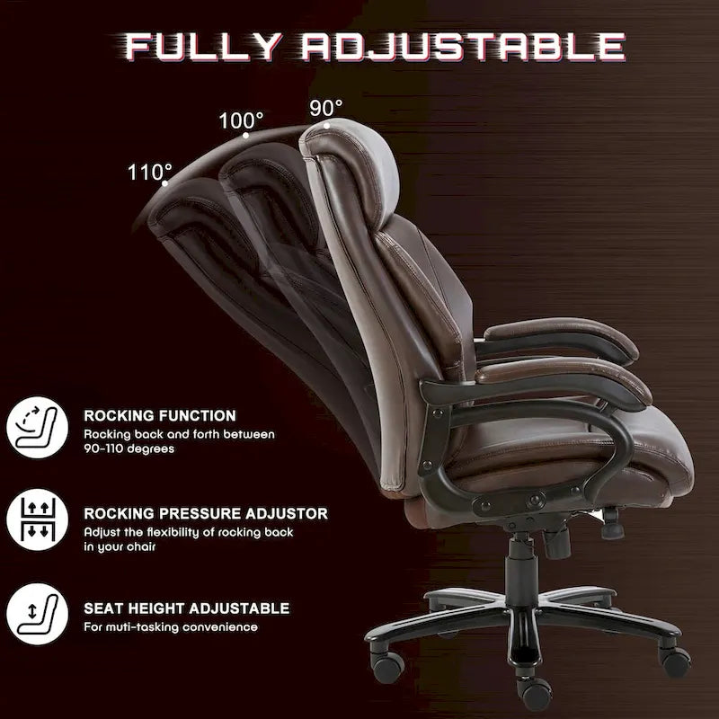 Fauteuil de bureau ergonomique grand dossier, grande taille, supporte 180 kg