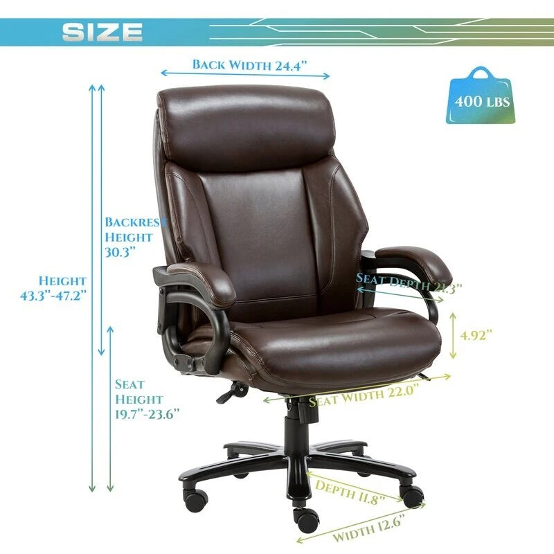 Fauteuil de bureau ergonomique grand dossier, grande taille, supporte 180 kg