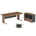 Bureau d'ordinateur exécutif en L de 63 pouces avec armoire de rangement mobile pour le bureau à domicile ou l'étude