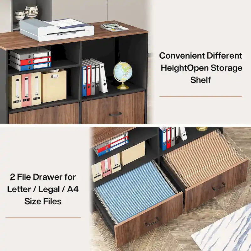 Bureau d'ordinateur exécutif en L de 63 pouces avec armoire de rangement mobile pour le bureau à domicile ou l'étude