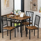 Modern Industrial Dining Table Set for 4, 5-Piece Wood Kitchen Table and Chairs, Dining Room Table Set with Storage Rack