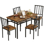 Table à manger moderne de style industriel pour 4 personnes, table et chaises de cuisine en bois, table de salle à manger avec étagère de rangement