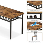 Table à manger moderne de style industriel pour 4 personnes, table et chaises de cuisine en bois, table de salle à manger avec étagère de rangement