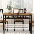 Table à manger moderne de style industriel pour 4 personnes, table et chaises de cuisine en bois, table de salle à manger avec étagère de rangement