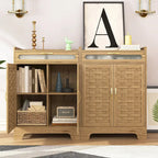 Meuble bas moderne avec tiroir et étagère réglable, buffet de rangement style porte de grange pour cuisine, salle à manger, salle de bain, entrée