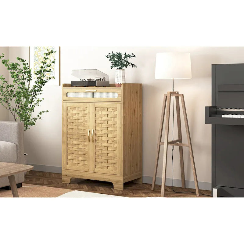 Meuble bas moderne avec tiroir et étagère réglable, buffet de rangement style porte de grange pour cuisine, salle à manger, salle de bain, entrée