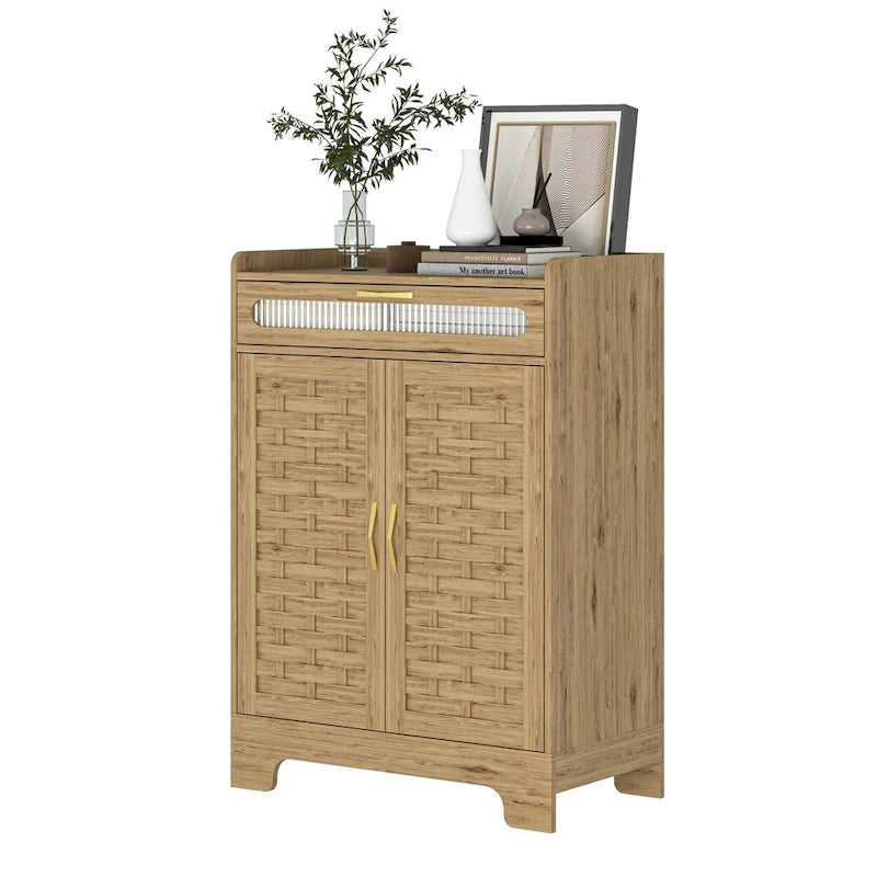 Meuble bas moderne avec tiroir et étagère réglable, buffet de rangement style porte de grange pour cuisine, salle à manger, salle de bain, entrée
