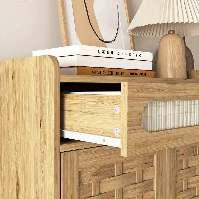 Meuble bas moderne avec tiroir et étagère réglable, buffet de rangement style porte de grange pour cuisine, salle à manger, salle de bain, entrée