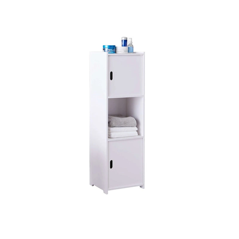 Meuble de Rangement pour Salle de Bain, avec Étagère Ouverte et Portes, Blanc