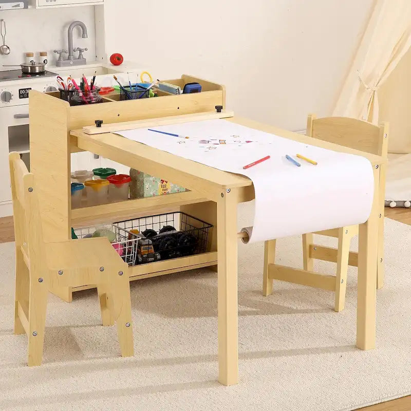Table d'activités pour enfants avec chaises, bureau d'activités avec étagères de rangement